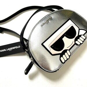 NWT Original Karl Lagerfeld Paris Maybelle Top Handle Crossbody Silver Metallic